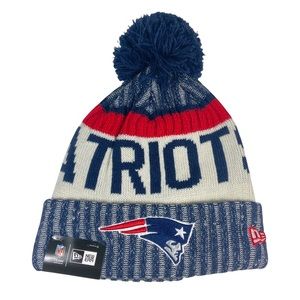 NFL New Era New England Patriots On Field Knit Winter Cap Beanie White Red Blue